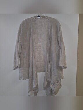 La Fixsun Beige Linen Cardigan Asymetrical Small Lagenlook Boho Flowy Coastal